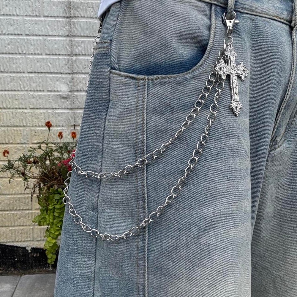 Silver Layered Charm Wallet Chain